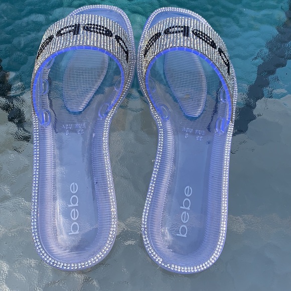NWOT Bebe bling silver logo clear slide sandals. - Picture 5 of 10